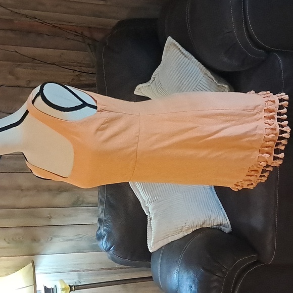 Lulus Women's Sz Medium Feel The Sun Shine Washed Orange Tassel Hem Dress - Picture 5 of 9